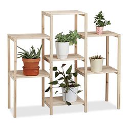 Relaxdays Étagère pour Plantes en Bois Support Pot de Fleurs en escalier décoration, Nature