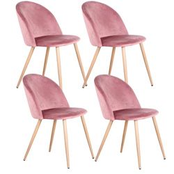 GrandCA HOME Lot de 4 chaises de Salle à Manger en Velours avec Pieds en Fer Aspect Bois polyvalentes pour Bureau, café, Cuisine, Salon, Chambre à Coucher (Rose, 4)