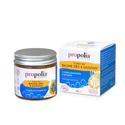 PROPOLIA - Bio - Baume des 4 Saisons - Baume de massage pectoral - Aide à dégager le nez et les voies respiratoires - Propolis & 5 huiles essentielles - Fabriqué en France - 60 ml