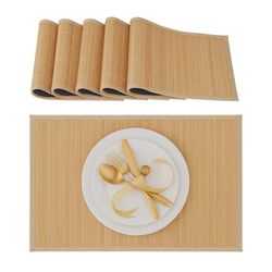 Relaxdays 10020505_126 Salva-mesa para a mesa de sala de jantar, bambu, 30 x 45 cm, conjunto de 6 peças, lavável, cor natural