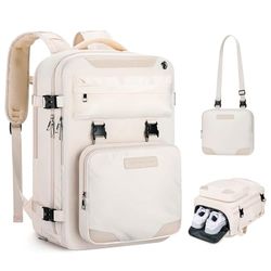 Maelstrom Mochila de viaje para mujeres y hombres, mochila para laptop de 17 pulgadas, mochila impermeable para aviones con bolsa cruzada desmontable y compartimento para zapatos, beige, grande