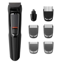 Philips Kit per la cura della barba e dei capelli 7 in 1, serie 3000, con 7 accessori, incluso tagliasuole, lame autoaffilanti, spina UK a 3 poli, MG3720/33