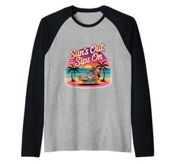 Sun’s Out Sips On Tropical Tiki Hammock Sunset Dad Vibes Raglan Baseball Tee