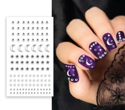 FIESTAS GUIRCA | Ongles Autocollants Argent (6x9 cm) - Autocollants pour Décoration d'Ongles - Maquillage d'Halloween et Fêtes Costumées - Idéal pour Femme Adulte - Argent