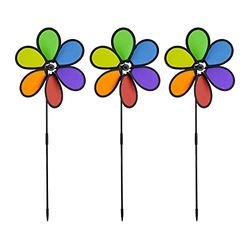 relaxdays Moulin à Vent, Design Fleur, Lot de 3, déco pour Balcon, terrasse, Jardin, HLP 67x28x6 cm, Arc-en-Ciel, coloré
