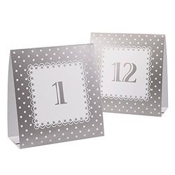 Neviti Polka Dot bruiloft/partij tabel nummer tentkaarten - zilver nummers 1-12