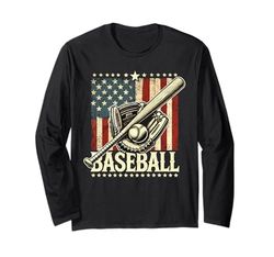 Baseball USA Bandiera Mazza Palla Guanto Catcher Brocca Giocatore Fan Maglia a Manica