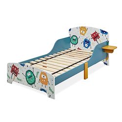 Relaxdays Lit Enfant, HxLxP: 60x94x143 cm, Tablette, Protections, sommier à Lattes, Motifs Monstres, MDF, Multicolore
