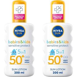 NIVEA SUN Kids Protect & Sensitive Spray (200ml) Sunscreen Spray with SPF 50+, Kids Suncream for Sensitive Skin, Immediately Protects Against Sun Exposure (Pack of 2)