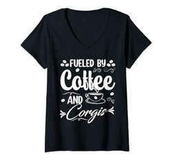 Mujer Fueled By Coffee And Corgis Camiseta Cuello V