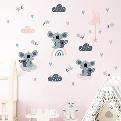Muursticker kinderen - decoratie babykamer - muursticker kinderen - muursticker Scandinavisch - wandsticker koalas in de sterren - H120 x L180 cm