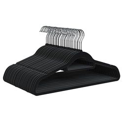 PORTENTUM Velvet Hangers, Pack of 30, Black. Accessory Holder, 360º Swivel Hook, Space Saving, Notches for Dresses, Non-slip Clothes Hangers, For all Types of Clothes, Made in Spain