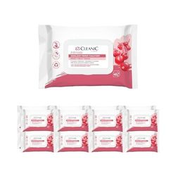 Cleanic Intimate Papier Humidifié Jetable - Combinaison de Papier Humidifié et Lingette Humide - Rafraîchit Zone Intime - Extrait de Canneberge et Prébiotique - 16x40 pcs