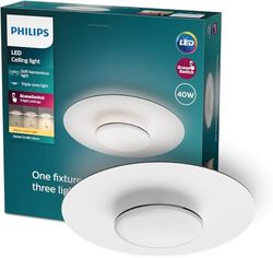Philips Sceneswitch, Plafonnier Garnet, 3 Réglages, 40 W, Blanc Chaud 2700K, Noir