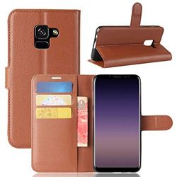 Carcasa de telefono for Galaxy A8 (2018) Litchi Texture Horizontal Flip Funda de Cuero con Soporte y Ranuras for Tarjetas y Billetera (Negro) (Color : Marrón)