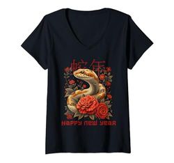 Mujer Año Nuevo Chino 2025 Año de la serpiente Feliz Año Nuevo 2025 Camiseta Cuello V