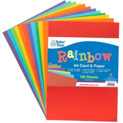 Baker Ross AX955 regnbåge A4-kort och papper – paket – 126, färgade konsttillbehör för barn hantverk tillverkning aktiviteter