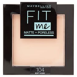 Maybelline New York Fit Me Matte&Poreless Cipria Opacizzante e Fissante, Pennello e Specchietto Inclusi, 104 Soft Ivory