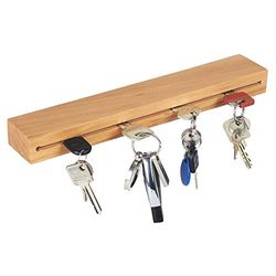 RICOO Llavero de madera maciza de roble - 30 x 5 x 3 cm - Organizador de llaves con estante de almacenamiento, SH430 estante para llaves para el armario de pared, barra de llaves
