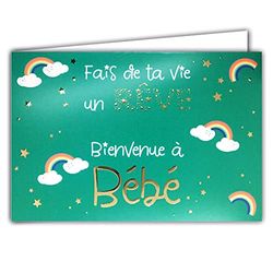 Afie 69-5126 Carte Bienvenue à Bébé Fais de ta vie un rêve étoiles en or doré brillant ; Livrée avec enveloppe ; Format Carte fermée 17x11,5cm