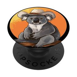 Vibrante disfraz de koala con divertido sombrero de vaquero PopSockets PopGrip Adhesivo