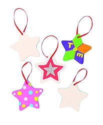 Baker Ross EX628 Ceramic Star Hanging Decorations 9cm with Ribbon, for Children to Paint Decorate & Offer as Gift for Father's Day (Box of 5), One Size