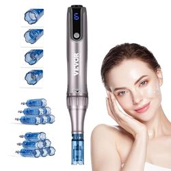 VEVOR Penna per Microneedling Facciale M8S, Penna Derma Elettrica con 12 Aghi Anti-Reflusso, Dispositivo di Bellezza con 6 Velocità Variabili, Lunghezza Ago Regolabile 0-2,5 mm, Display LCD