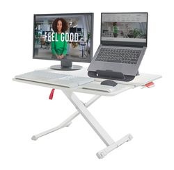 Leitz Zit/Sta Bureau met Schuiflade, In Hoogte Verstelbare Bureauverhoger voor Computerschermen, Monitors en Laptops, 800 Millimeter x 420 Millimeter, Ergo Cosy, Wit en Grijs, 65320085