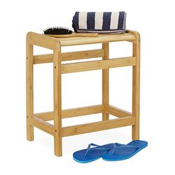 Relaxdays Bamboo Bathroom Stool, Natural Look, Wardrobe Seat, Plant Stand, HWD: 50.5 x 41.5 x 29.5 cm, Natural