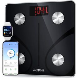 RENPHO testwinnaar lichaamsvetweegschaal, personenweegschaal met uiterst nauwkeurige sensor en 6 mm gehard glas, Bluetooth-weegschaal voor mensen met APP, extra breed platform, 220 kg, Elis 1