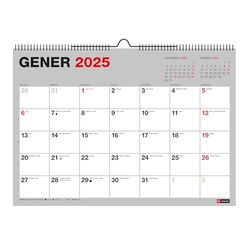 Miquelrius - Podstawowy kalendarz ścienny na rok 2025, kalendarz A4: 296 x 210 mm, z miejscem do zapisywania, podwójna spirala, kalendarz 2025, kataloński