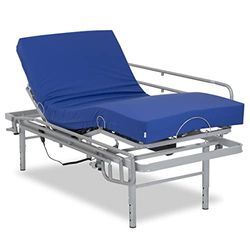 Gerialife Pack lit articulé avec Pieds réglables | Matelas sanitaire viscoélastique imperméable (90 x 190 + rampes), avec Garde-Corps, 90x190