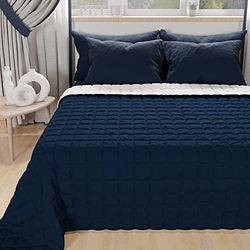 PETTI ARTIGIANI ITALIANI - Colcha 1,5 Plazas Reversible 220x260 cm en Microfibra, Cubre Cama Primavera, Edredón Reversible, Azul Blanco, 100% Fabricado en Italia