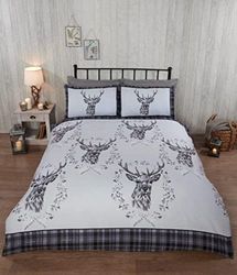 Rapport Home Juego de Funda de edredón de Invierno 100% Franela de algodón Cepillado Angus Stag (Individual, Gris)