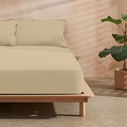 Belum | Microsatin Taupe Fitted Sheet for 150/160 cm Bed Fitted Sheet 160 x 200 cm + 30 cm Extra Soft Adjustable Sheet Shrink Resistant Fade and Tear Resistant