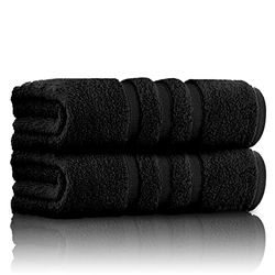 GC GAVENO CAVAILIA 2 Pk Bath Towels, 550 Gsm Quick Dry Towel, Highly Absorbent Egyptian Cotton Towel Set, Machine Washable Bathroom Towels Black