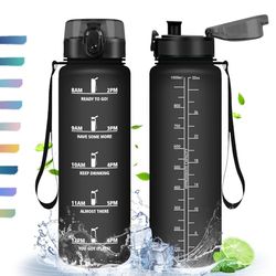Drinkfles, 1 l, sportfles, motiverende drinkfles, BPA-vrij, waterfles voor sport, fitness, yoga, school, kantoor