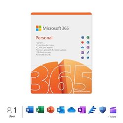 Microsoft 365 Personal | 12-Month Subscription | 1 person | Word, Excel, PowerPoint | 1TB OneDrive cloud storage | PC/Mac Download | Activation Required