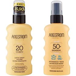 Angstrom Protect Latte Solare in Formato Spray, Protezione Solare Corpo 20+ & Protect Latte Solare in Formato Spray, Protezione Solare Corpo 50+ con Azione Idratante e Duratura