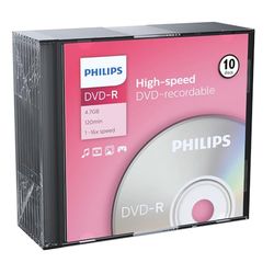 Philips DVD-R 4,7 GB / 120 Min/16X caixa fina (10 discos)