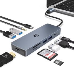 OOTDAY USB C-hub, 10-i-1 USB C multiport för MacBook Pro/Air, Chromebook, Thinkpad, bärbar dator och fler typ C-enheter, multiport adapter USB C med 4K HDMI-utgång, TF-kortläsare