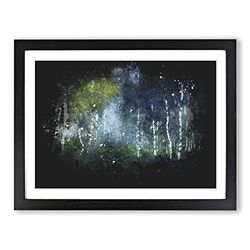 Wonderous Birch Tree Forest Paint Splash Modern Art Framed Wall Art Print, Ready to Hang Picture for Living Room Bedroom Home Office Décor, Black A4 (34 x 25 cm)