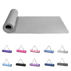 Good Nite Yogamatten voor vrouwen antislip gestructureerde oppervlakken, gymmat dik 6 mm met draagband Tpe oefenmat voor yoga, pilates, gymnastiek (183 x 61 x 0,6 cm) (grijs)