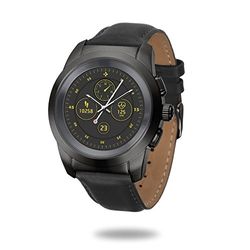 MyKronoz ZeTime Premium hybride smartwatch 39 mm met mechanische wijzers via een rond kleurentouchscreen – petite mat zwart / zwart reliëf leer