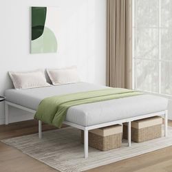 Novilla 30,5 cm metalen bedframe, platformbedframe, stalen lattenondersteuning, matrasbasis, eenvoudige montage, stil ontwerp, opbergruimte onder bed 160 x 200 cm, wit