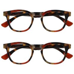 OPULIZE Ava Reading Glasses 2 Pack Flattering Rounded Frame Spring Hinges Scratch Resistant Brown Tortoiseshelll Red Mens Womens RR62-Z +3.00