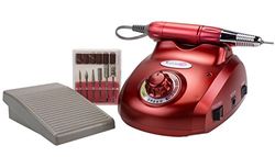 Laron S1102R Kit de manucure et pédicure Nail Master avec ponceuse professionnelle, 6 embouts et interrupteur à pédale (Rouge)