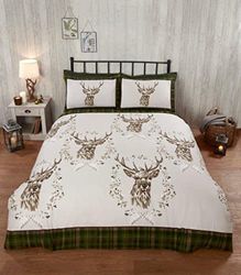 Rapport Angus Stag Reindeer Duvet Cover Bedding Set (Double, Green)