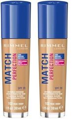 Rimmel London Match Perfection Foundation Base de Maquillaje Tono 103 True Ivory, 30 ml (Paquete de 2)