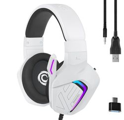Oniverse Casque Gaming Filaire avec Micro réglable, Compatible PS5 PS4 Switch 2 Xbox PC Mac, Casque Gamer à LED, Haut-parleurs 50mm Confortables et Respirants, Filaire Jack - Meteor (Frost White)